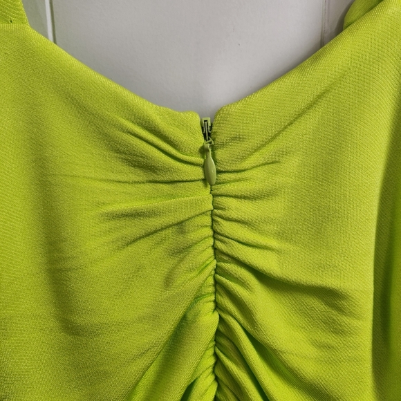 Zara Ruched Bodycon Sexy Mini Dress Cutout Neon Green Club Summer Size Small - Picture 7 of 10